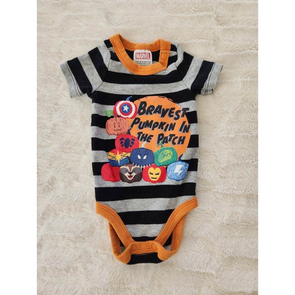 Disney Baby Marvels Bravest Pumpkin in the Patch One Piece Romper Sz 3-6 Mo - Picture 1 of 5